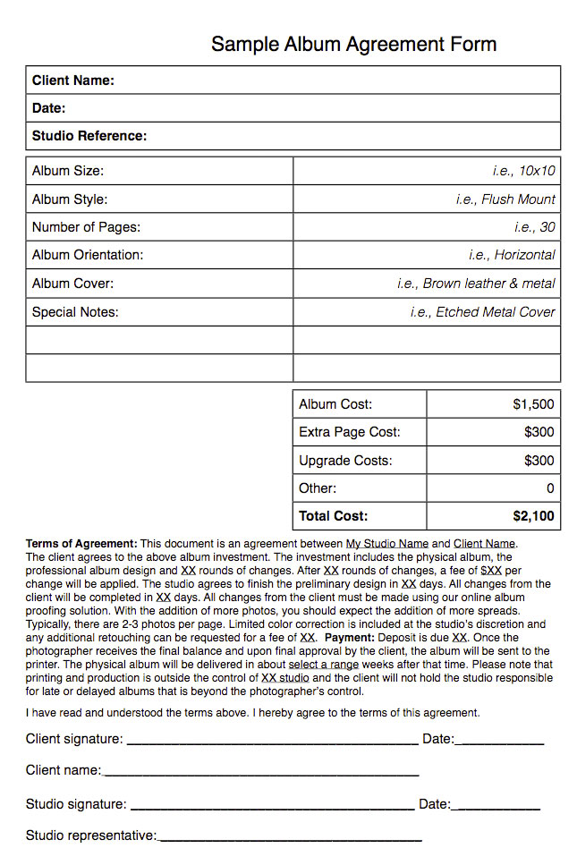 Free Printable Wedding Photography Contract Template Form (GENERIC)